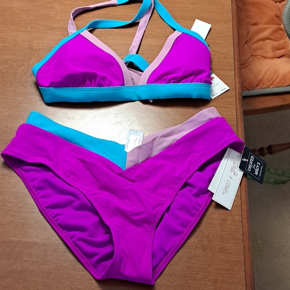 Salt + Cove Other - Salt + Cove Two-Piece Bikini in Magenta with Teal and Light Pink Trim L
